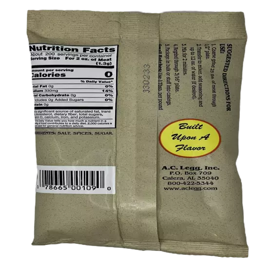 AC Legg's Hot Pork Sausage Seasoning Blend 109 - 9 oz Package Seasons 25 lbs