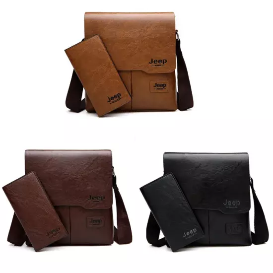 Man'S Bag 2Pc/Set Men Leather Messenger Shoulder Bags Business Crossbody Casual 