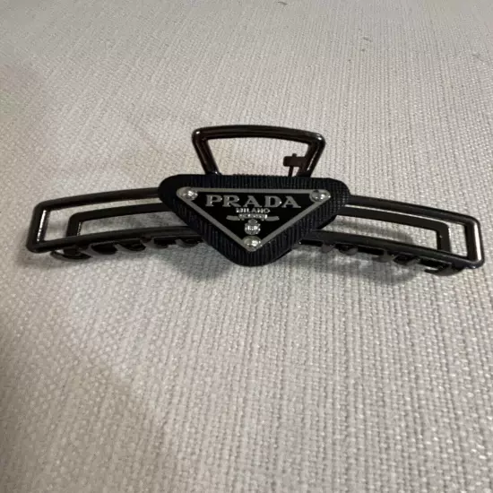 Prada Black Claw Hair Clip With Logo 4" Long