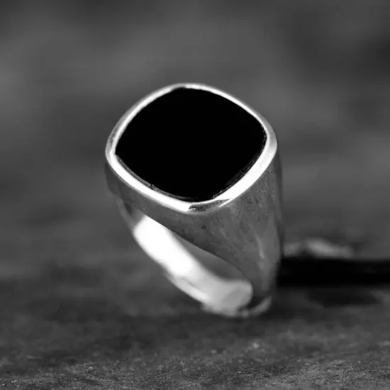 Natural Black Onyx Mens Ring, 925 Solid Sterling Silver, Best Gift For Father