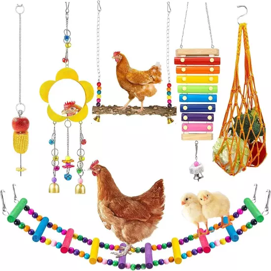 Longer Chain Chicken Toys for Coop Accessories 7PCS, Chicken Swing Ladder Perch 