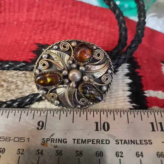 Vintage Handmade Fire Agate Sterling 12KF Conch Bolo Tie West Southwest Design