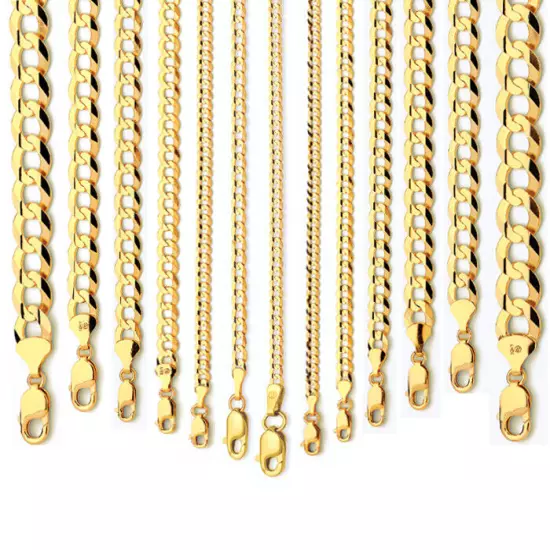 10k Yellow Gold 2mm-14mm Solid Curb Chain Bracelet Size 7"-30"