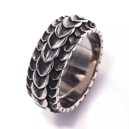 Tribal Dragon Scale Vintage Wedding Band Ring Stainless Steel Men's Boy's Ring