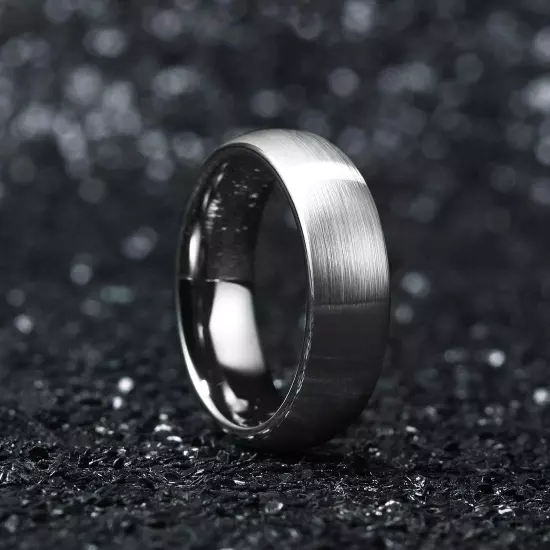 Mens 2Mm/4Mm/6Mm/8Mm Black Matte Finish Tungsten Carbide Ring for Men Silver Dom