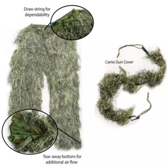 New Ghillie Suit XL/XXL Forest Camouflage Camo Woodland Hunting 4-Piece + Bag