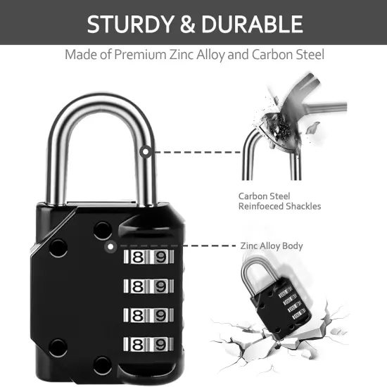 ® Combination Lock Resettable 2 Pack 4 Digit Outdoor Waterproof Combo Padlock fo