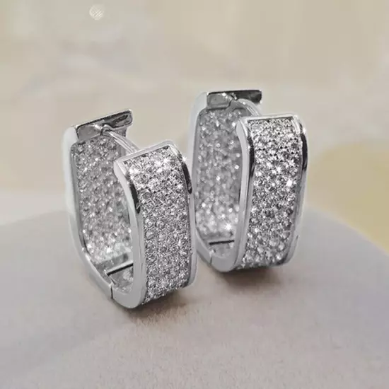 925 Silver Hoop Earrings Cubic Zircon Fashion Wedding Jewelry Women Gifts A Pair