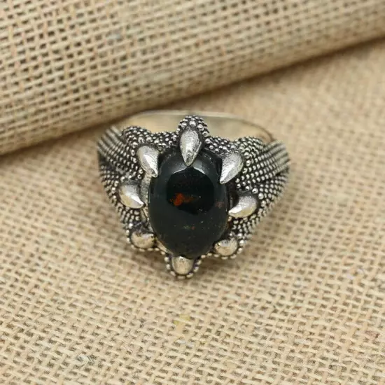 Designer Bloodstone Ring Statement 925 Sterling Silver Handmade Men's Ring QA-31