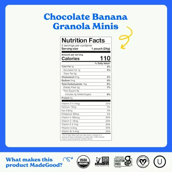 MadeGood Chocolate Banana Granola Minis, 28 Count, Organic and Delicious... 