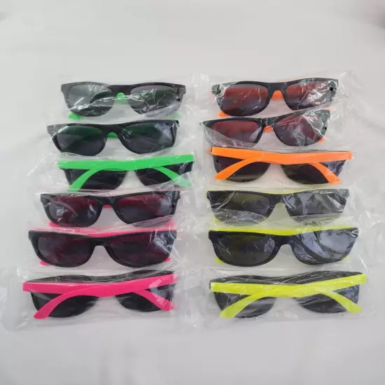 12 Neon Sunglasses Green Yellow Orange Pink Party Pack Fits Kids & Adult