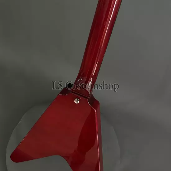 Transparent Red V Shaped Electric Guitar HH Chrome Part Solid Mahogany Fast Ship