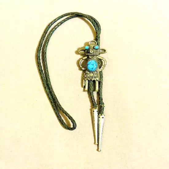 Vintage Southwestern SANCREST pewter bolo tie with faux turquoise leather