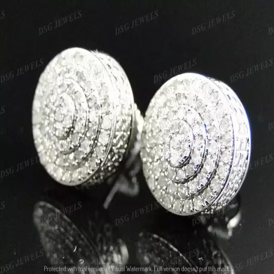 2.00Ct Round Cut Moissanite Men's Cluster Stud Earrings Real 925 Sterling Silver