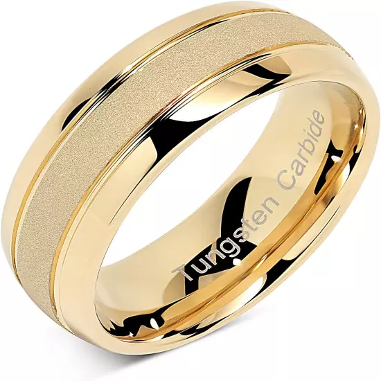 Engraved Personalized Tungsten Rings for Men Women Gold Wedding Band Sandblasted