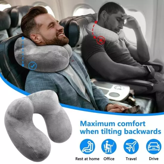 Inflatable Air Travel Pillow Airplane Office Nap Rest Neck Head Ear Plugs Mask