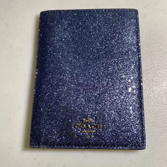 NEW COACH Blue Silver Star Celestial Glitter Passport Case Holder 5.5 “ X 4.25”