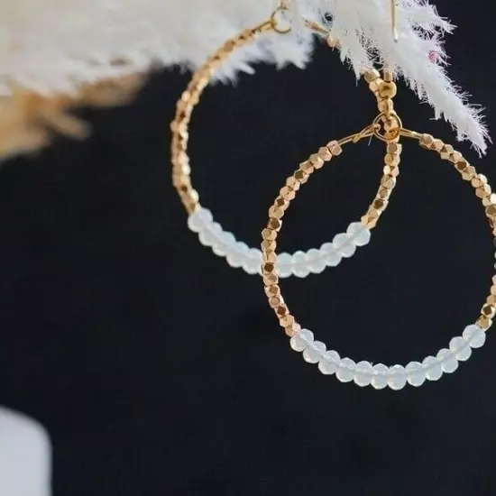 Opal Beaded Hoop Earring Sparky Gold Beaded Hoops Opal Earrings Gemstone Hoops