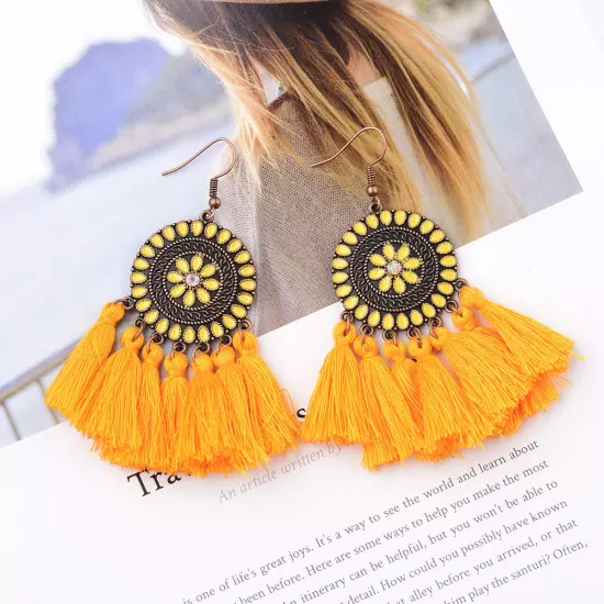 Fashion Women Bohemian Earrings Long Tassel Fringe Drop Dangle Ear Stud Jewelry