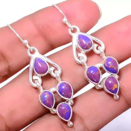 Copper Purple Turquoise 925 Sterling Silver Earring 1.95" E_8048_1_2