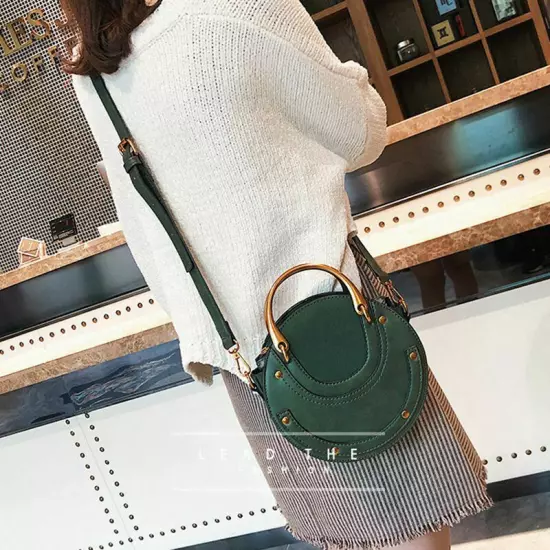 Circular Scrub Women Leather Bags Retro Small Round Lady Shoulder Bags Handbag 