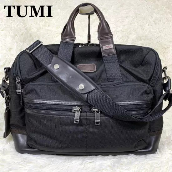 Tumi 2Way Briefcase Business Bag Leather Nylon Black