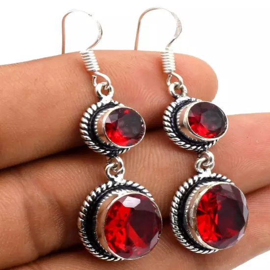 Garnet Gemstone Ethnic Handmade Drop Dengle Earring Jewelry ER 153