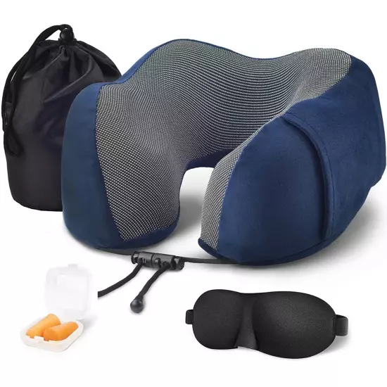 Travel Pillow Luxury Memory Foam Neck & Head Support Airplane Sleeping Cushion