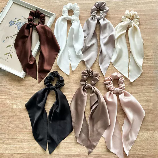 Scrunchie Long Scarf Satin Hair Bow Ponytail Elastic Hairband Rope Ribbon Ties