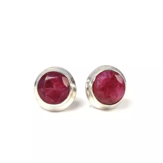 925 Solid Sterling Silver Simulated Ruby Stud Earring I925