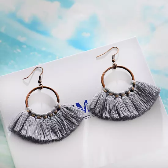 Fashion Women Bohemian Earrings Long Tassel Fringe Drop Dangle Ear Stud Jewelry