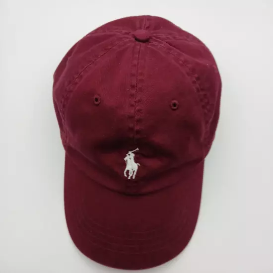 Polo Ralph Lauren Hat Cap Strap Back Burgundy Red White Pony Logo and Script