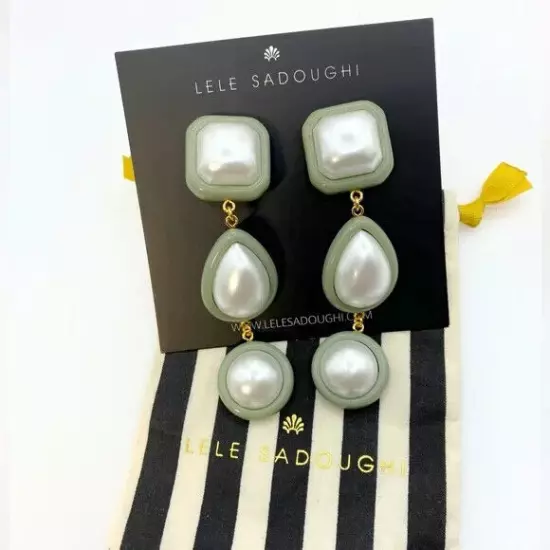 LELE SADOUGHI RESIN PEARL LINEAR EARRINGS in Pearl Fog.