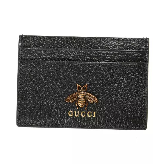 Gucci Black Textured Leather Animalier Card Holder Case