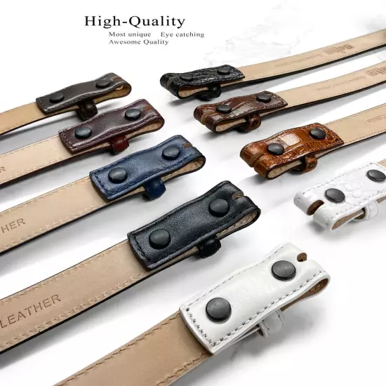 Italian Calfskin Genuine Leather Dress Belt Strap with Snaps 1" (25mm) Wide