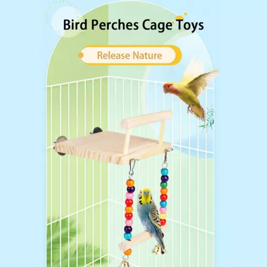 Bird Platform Wooden Parakeet Toys With Swing for Cage Bird Perches With Rattle