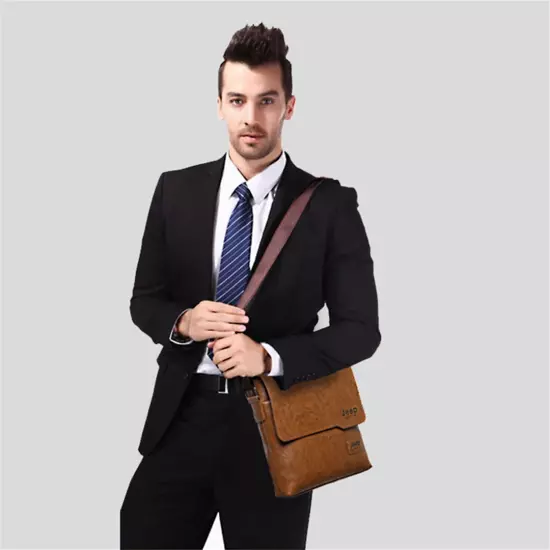 Man'S Bag 2Pc/Set Men Leather Messenger Shoulder Bags Business Crossbody Casual 