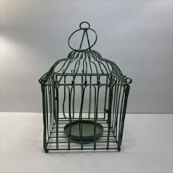 Vintage Metal Birdcage Candleholder Rustic Green Farmhouse 6”W X 12”T