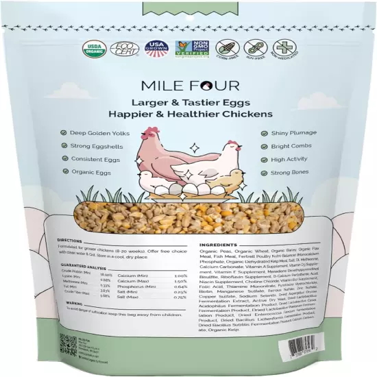 Organic Chicken Feed | Grower (8-20 Week) Chickens | 2 Lbs. | Organic, Non-Gmo, 