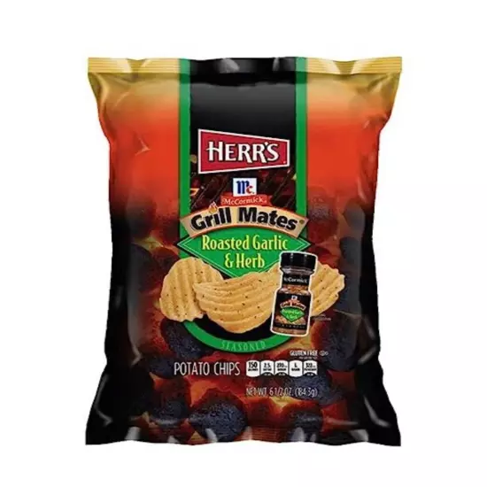 2 - 6.5 oz Bags Herr’s Potato Chips McCormick Grill Mates Roasted Garlic & Herb