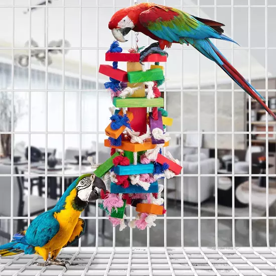 Bird Block Knots Tearing Toy- 19.7 Inch Multicolored Natural Wooden Parrot Chewi