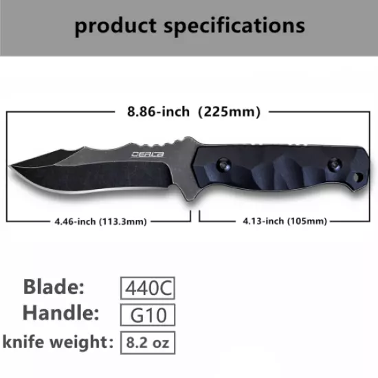 Oerla knives OLK-037B 8.86-inch Overall Fixed Blade with 440C Stainless Steel