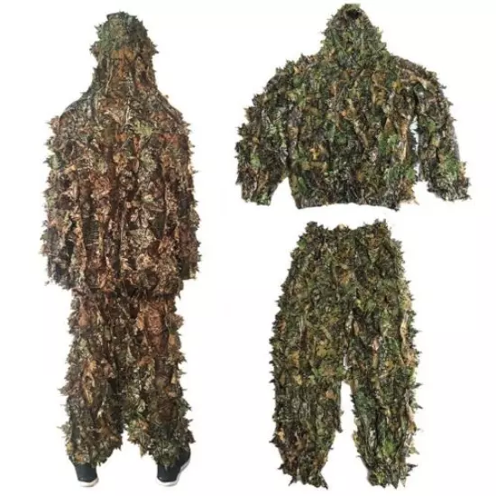 Kids Outdoor Ghillie Suit Camou CS Training Leaves Clothing Pants Hooded Jacket