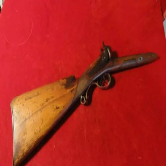 GREAT 1800S DOUBLE BARREL PERCUSSION SHOTGUN WOODEN STOCK -BRASS TRIGGER GUARD