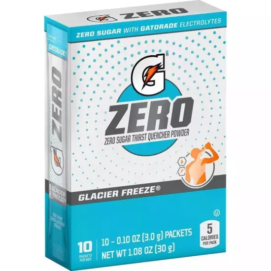 Gatorade G Zero Glacier Freeze Sugar Free Powder Sticks 6 Boxes (60 Sticks)