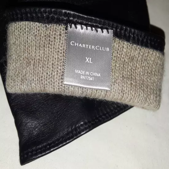 Charter Club wool-blend lined black leather gloves womens size XL