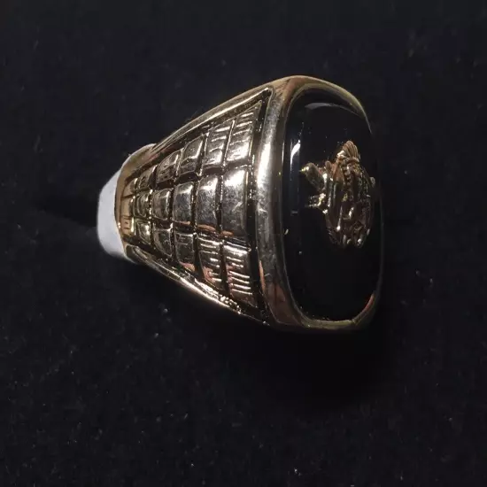 Vintage 18K HGE Gold Plated Shriner Black Mens Ring Size 12 NOS