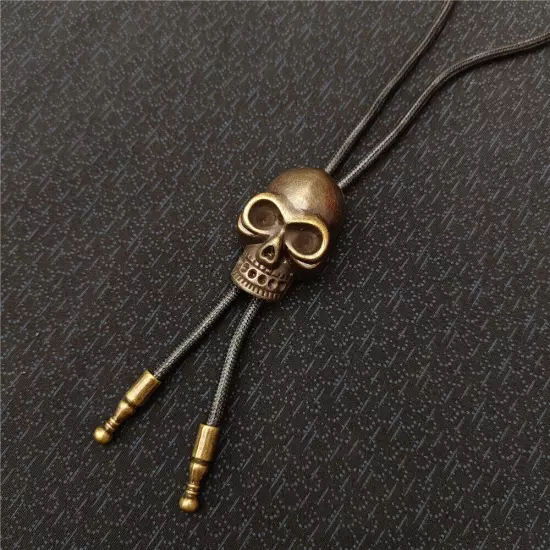 Mens BOLOTie Vintage Bronze Skull Necklace Wedding Alloy Wax Rope Western Cowboy