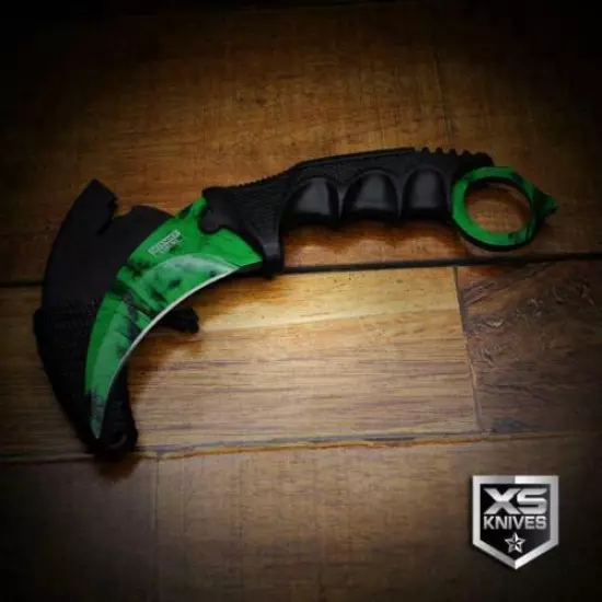 SMOKEY GREEN Tactical Fixed Blade KARAMBIT Neck Knife BOWIE + SHEATH Survival