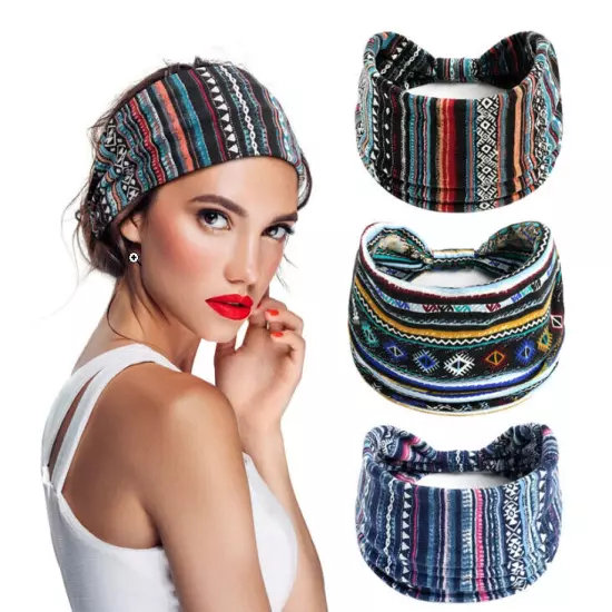 BOHO Wide Women Stretch Headband Turban Sport Yoga Knotted Hair Band Head Wrap N